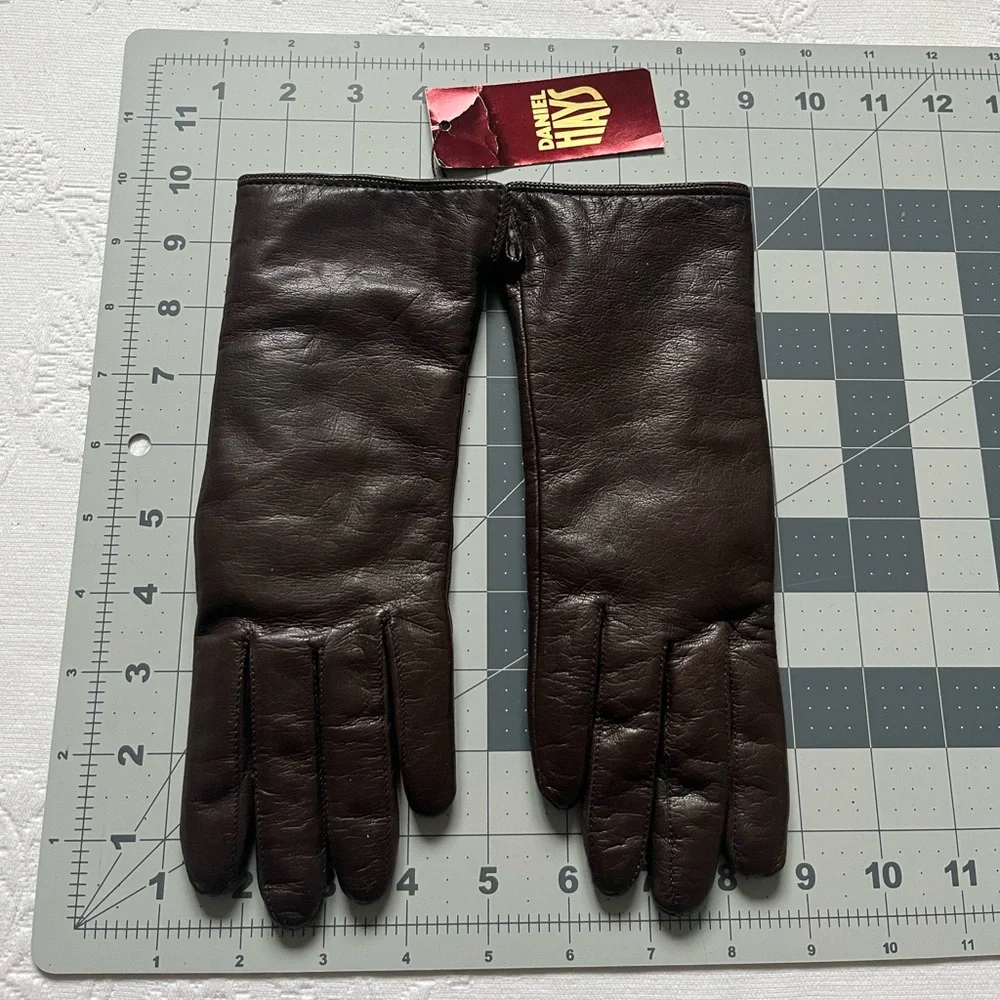 NWT Daniel Hays Brown Genuine Lambskin Rabbit Fur Lined Gloves SMALL Vintage